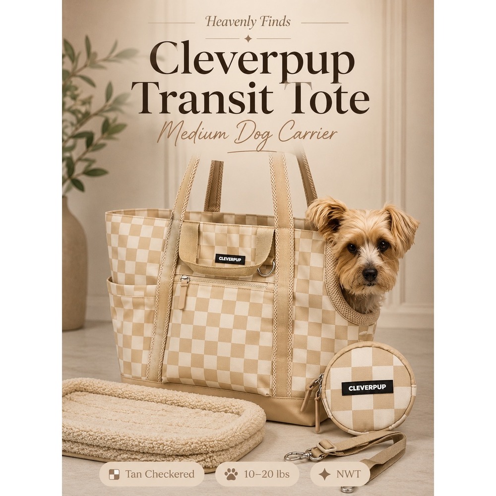 Cleverpup Transit Tote Medium Dog Carrier Tan Checkered NWT Travel Bag 8-20lbs